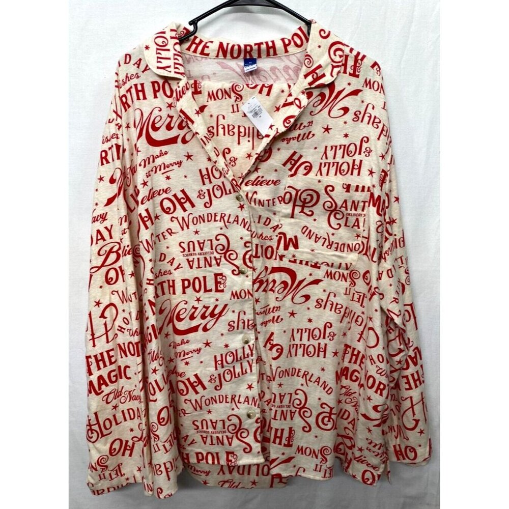 OLD NAVY Christmas Holiday Phrases Pajamas White/Red 2 pc COTTON UNISEX NWT 3XL
